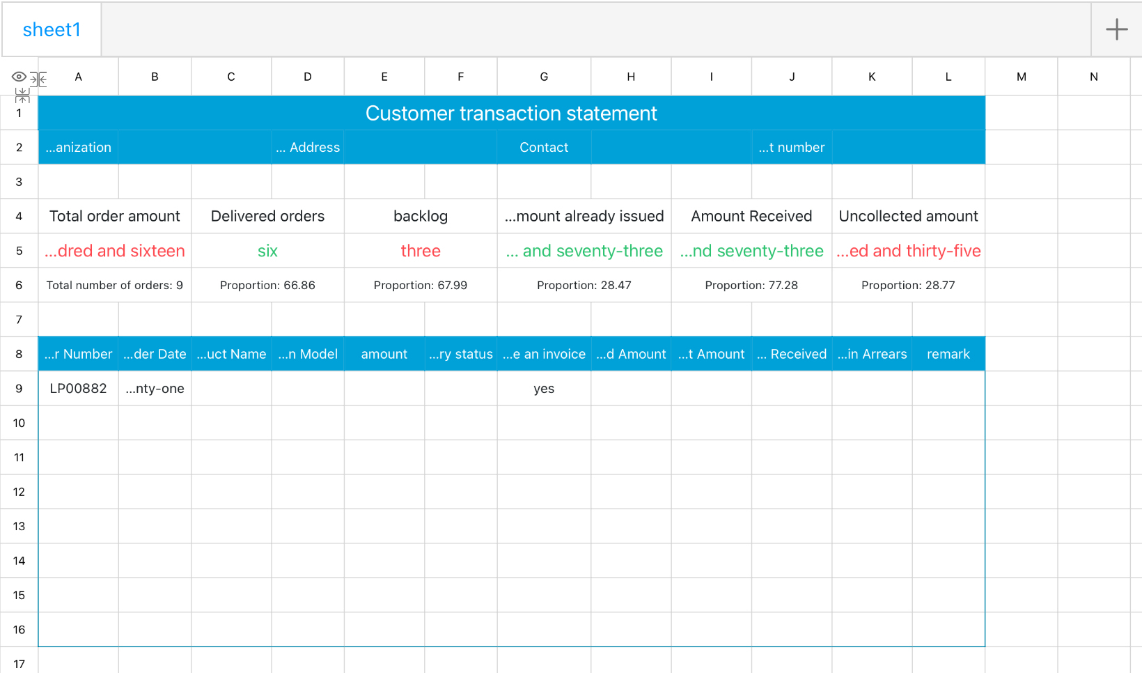 Customer transaction statement